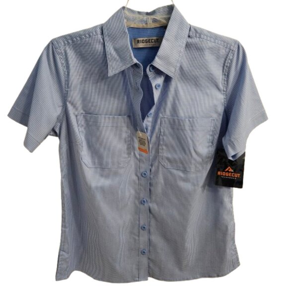 Ridgecut Women's Toughwear Blue Gingham Short-Sleeve Adventure Shirt-SMALL - Picture 2 of 10
